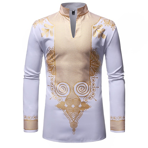 

Adults Men's African Print Dashiki Shirt Modern African Outfits For Party Polyester Masquerade Shirt