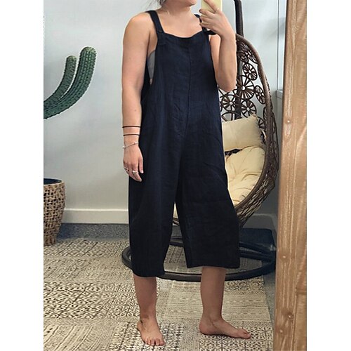 

Women's Plus Size Jumpsuit Wide Leg Plain Sleeveless Basic Summer Navy ArmyGreen Black L XL 2XL 3XL 4XL / Square Neck