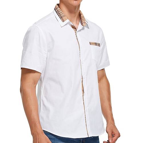 

Men's Dress Shirt Patchwork Turndown Street Casual Button-Down Short Sleeve Tops Business Lightweight Fashion Comfortable Green White Black