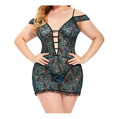 

Women's Pajamas Nightdress Chemises & Negligees 1 PC Flower Home Bed Spandex Hollow Out Oversized Spring & Summer Fall & Winter Green / Lace / Lace / Polyester