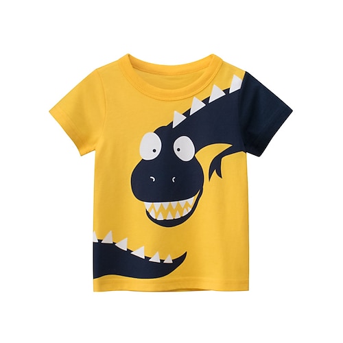 

Børn Drenge T-shirt T-shirt Dinosaurus Kortærmet Børne Top Afslappet Mode Daglig Sommer Gul 2-8 år