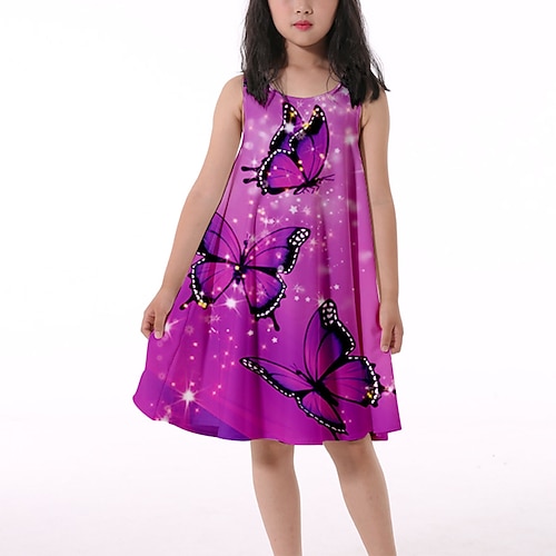 

Kids Girls' Dress Graphic Tank Dress Knee-length Dress Print Sleeveless Cute Dress 3-10 Years Summer Shrimp Pink Tie-dye purple Purple