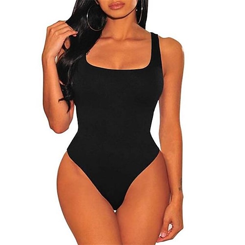 

Women's Bodysuit Blue Purple Khaki Plain Sleeveless Daily Sports Sexy Square Neck Regular Plus Size S