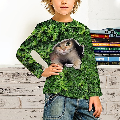 

Kids Boys T shirt Animal Daily 3D Print Long Sleeve Active 4-12 Years Fall Green