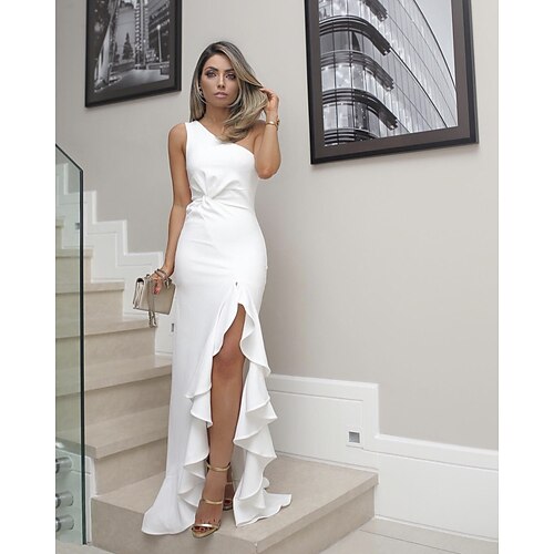 

Women's Party Dress Sheath Dress White Dress Long Dress Maxi Dress Black Red White Sleeveless Pure Color Split Spring Summer One Shoulder Hot Party Christmas S M L XL