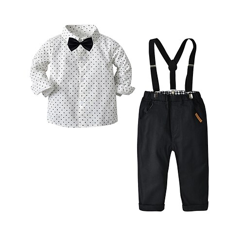 

4 pezzi Bambino Da ragazzo Completo e giacca Camicia e pantaloni Completo Vestito A pois Manica lunga Cotone Impostare Scuola Essenziale 2-6 anni Bianco