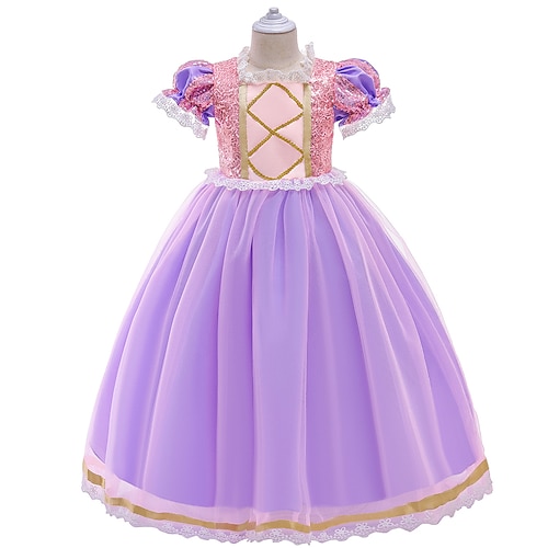 

Kids Little Girls' Dress Sequin Lace Trims Blushing Pink Midi Short Sleeve Cute Dresses Children's Day Slim 3-10 Years