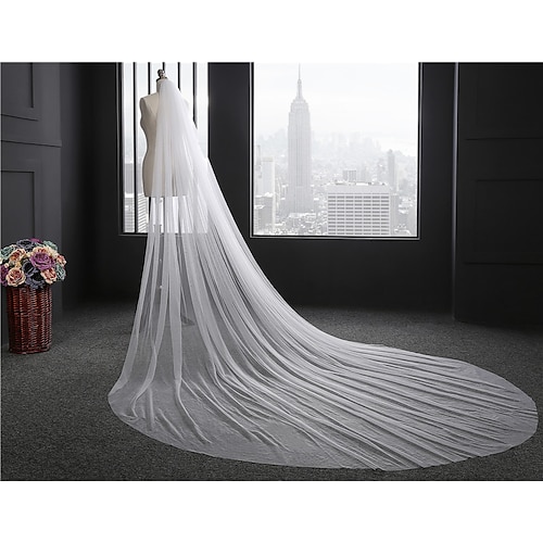 

One-tier Classic Wedding Veil Cathedral Veils with Solid 118.11 in (300cm) Tulle