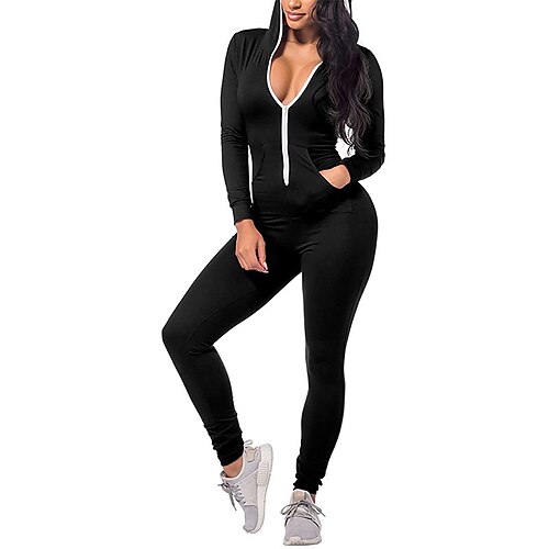 

Women's Workout Jumpsuit Pocket Front Zip Solid Color Sport Athleisure Bodysuit Romper Long Sleeve Tummy Control Butt Lift Breathable Quick Dry Moisture Wicking Yoga Fitness Gym Workout Running