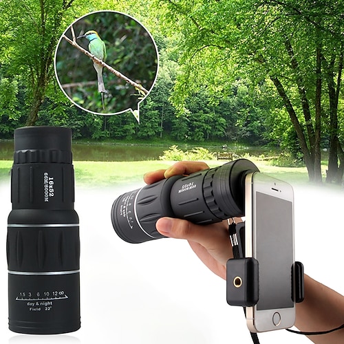 

16 X 52 mm Monocular with Holder &Tripod HD Night Vision in Low Light Portable 66/8000 m BAK4 Prism Lens Bird watching Camping / Hiking Hunting Fishing ABSPC