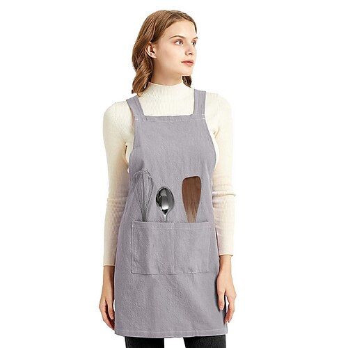 

Cooking Apron with Pocket Lace-free Japanese-style Solid Color Washable Cotton for Kitchen Cooking Restaurant BBQ Painting Crafting