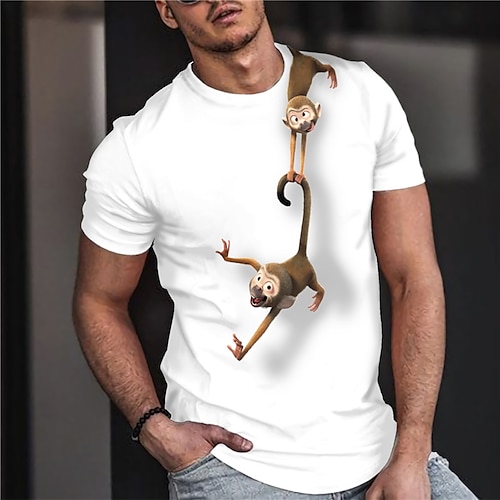 

Men's Unisex T shirt Tee Shirt Tee Graphic Prints Monkey Crew Neck White 3D Print Daily Holiday Short Sleeve Print Clothing Apparel Designer Casual Big and Tall / Summer / Summer