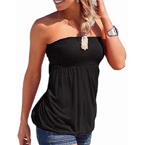 

women& #39;s smocl frill front wrap cross tube top strapless sleeveless off shoulder shirts blouse beachwear& #40;lb,l& #41;