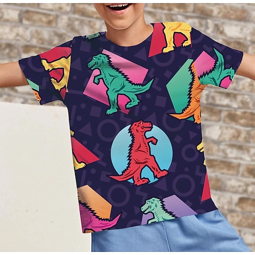 

Kids Boys T shirt Animal 3D Print Short Sleeve Active 4-12 Years Summer Purple