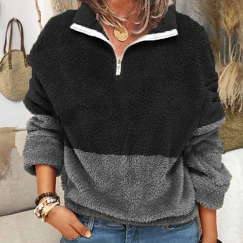 

Women's Plus Size Tops Pullover Sweatshirt Hoodie Sweatshirt Plain Zipper Long Sleeve High Neck Basic Hoodie Teddy Daily Weekend Cotton Winter Fall Green Black