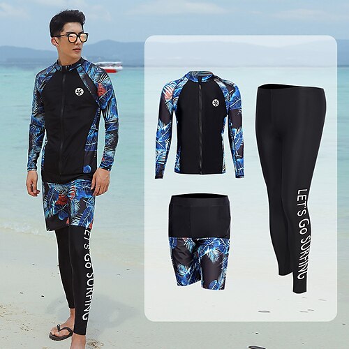 

Men's Rashguard Swimsuit Bathing Suit UV Sun Protection UPF50 Breathable Micro-elastic Full Body 3-Piece Front Zip - Swimming Surfing Water Sports Painting Summer / Quick Dry / Quick Dry