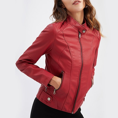 

Per donna Giacca di pelle sintetica Essenziale Moderno Informale Con tasche Zip intera Taglio attillato Strada Serata / evento Shopping Informale Ecopelle Corto Cappotto Inverno Autunno Primavera