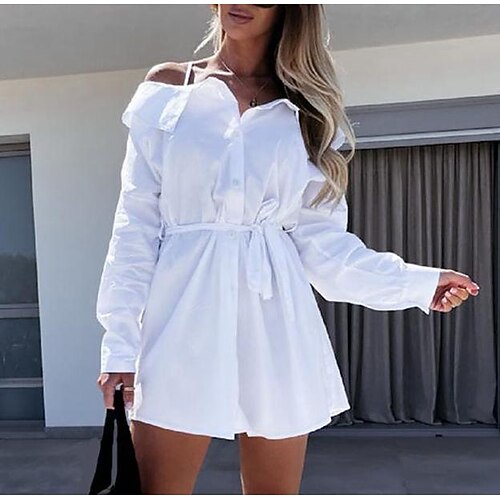

Women's Casual Dress White Dress Black Beige White Long Sleeve Spring Summer Off Shoulder Winter Dress Fall Dress S M L XL XXL