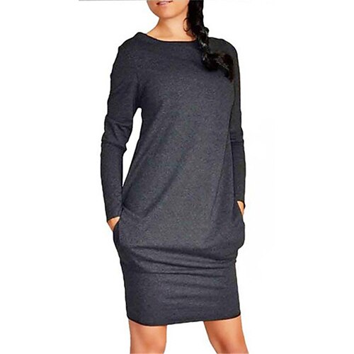 

Women's Casual Dress Shift Dress Mini Dress Black Light Grey Dark Gray Long Sleeve Pocket Spring Summer Basic S M L XL XXL XXXL 4XL 5XL