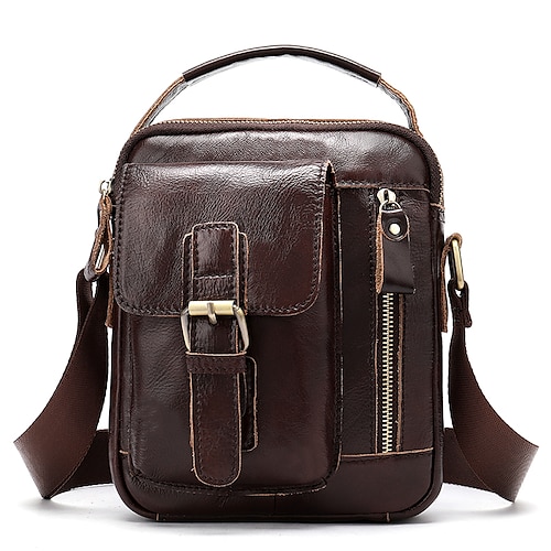 

Herre Crossbody taske Skuldertaske Tværtaske Nappa læder Koskind Daglig Lynlås Helfarve Kaffe