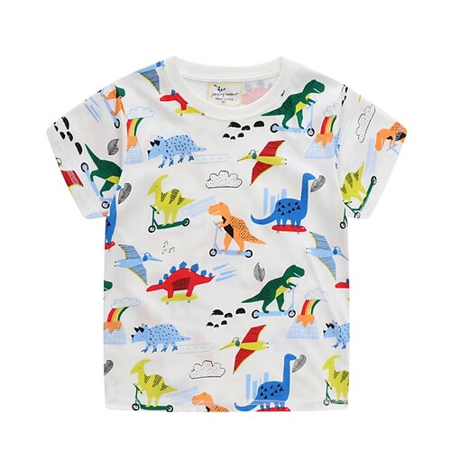 

Kids Boys T shirt Animal Short Sleeve Basic Cotton 3-8 Years Summer White