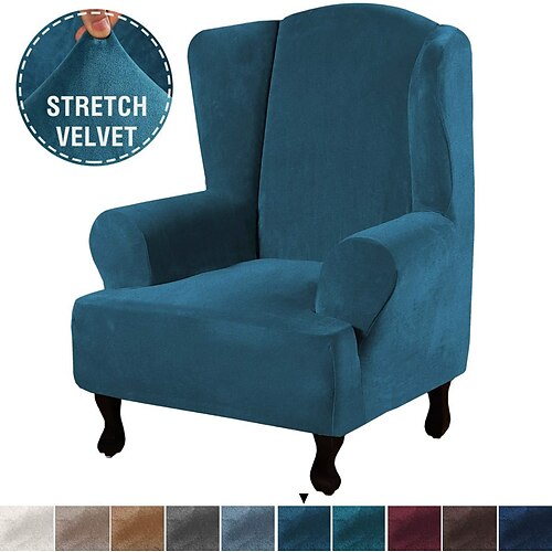 

Wingback Chair Cover Stretch Sofa Slipcover Elastic Velvet Couch Cover Plain Solid Color Soft Durable