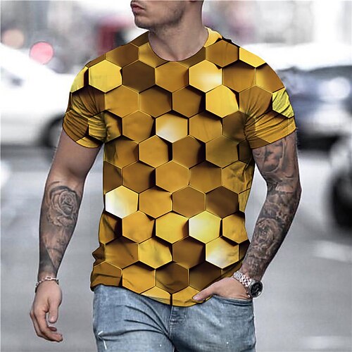 

Men's Unisex T shirt Tee Shirt Tee Geometric Graphic Prints Crew Neck Gold 3D Print Daily Holiday Short Sleeve Print Clothing Apparel Designer Casual Big and Tall / Summer / Summer