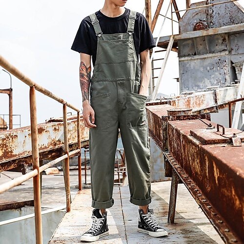 

Men's Stylish Casual / Sporty Overalls Trousers Jumpsuit Pocket Ankle-Length Pants Daily Micro-elastic Solid Color Comfort Breathable Mid Waist Green Black M L XL XXL