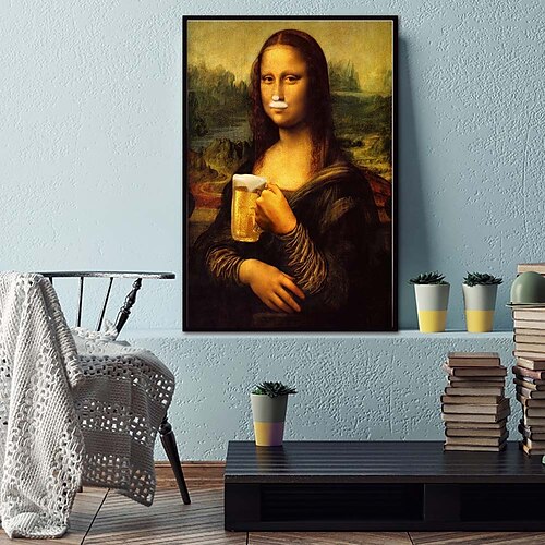 

Wall Art Canvas Prints Painting Artwork Picture Mona Lisa Beer Figure Portrait Home Decoration Décor Rolled Canvas No Frame Unframed Unstretched