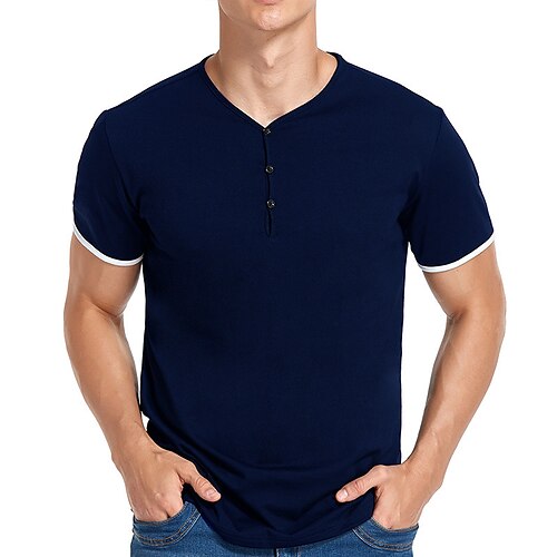 

Mens Henley Shirt Short Sleeve Fashion Casual Front Placket Basic Henley T-Shirt Breathable Lightweight Button Top