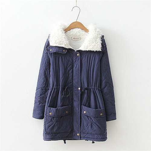 

Women's Winter Jacket Parka Warm Breathable Outdoor Daily Wear Vacation Going out Pocket Fleece Lined Zipper Turndown Casual Lady Comfortable Solid Color Regular Fit Outerwear Long Sleeve Winter Fall