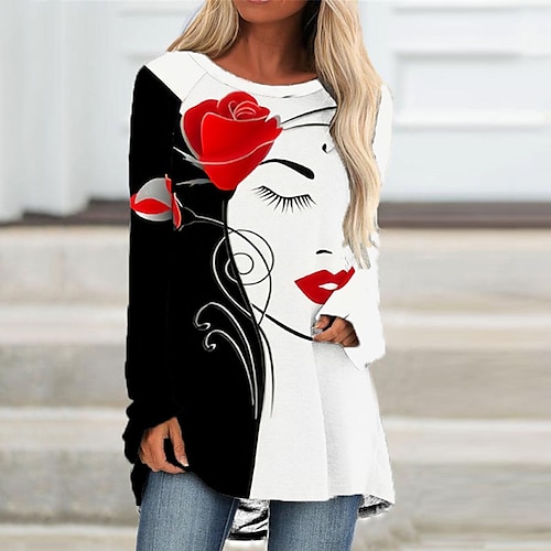 

kvinders t-shirt kjole t-shirt kjole skiftekjole minikjole sort rød langærmet print print vinter efterår efterår rund hals afslappet vinter kjole efterår kjole 2023 s m l xl xxl 3xl