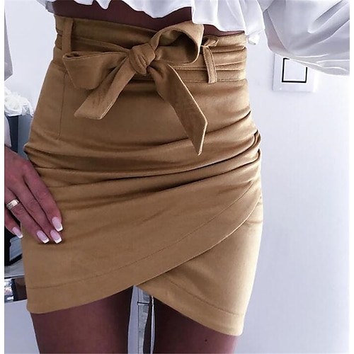 

Women's Skirt Bodycon Above Knee Polyester Pink Khaki White Skirts Summer Ruched Belt Included Without Lining Basic Streetwear Vacation Casual Daily S M L / Slim