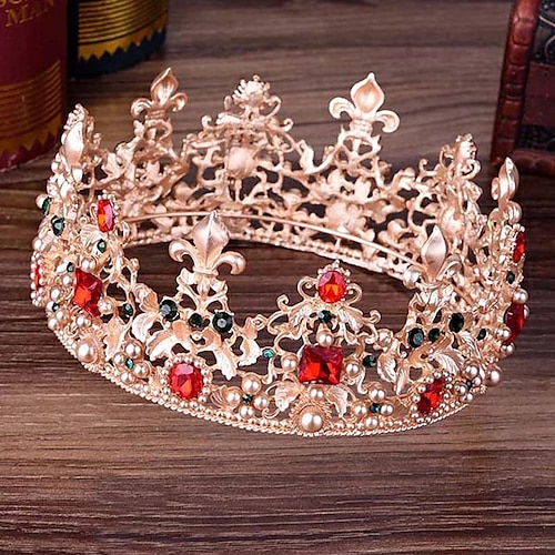

Gold Full Circle Pearl Crystal Crown and Tiara Bridal Coronal Diadem Headpiece Hair Jewelry Accessories