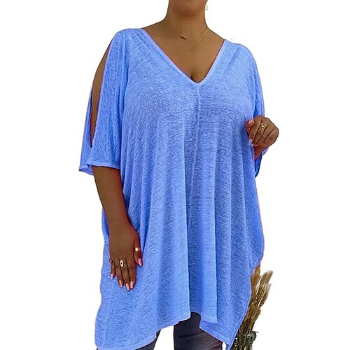 

Women's Plus Size Tops Blouse Shirt Solid Color Cut Out Half Sleeve V Neck Basic Comfortable Causal Daily Polyester Spring Summer Blue Purple