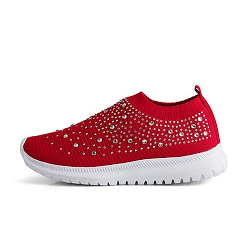 

Femme Mocassins et ChaussonsD6148 Slip-Ons Strass Talon Plat Bout rond Sportif Maille Mocassins Couleur Pleine Noir Jaune Rouge