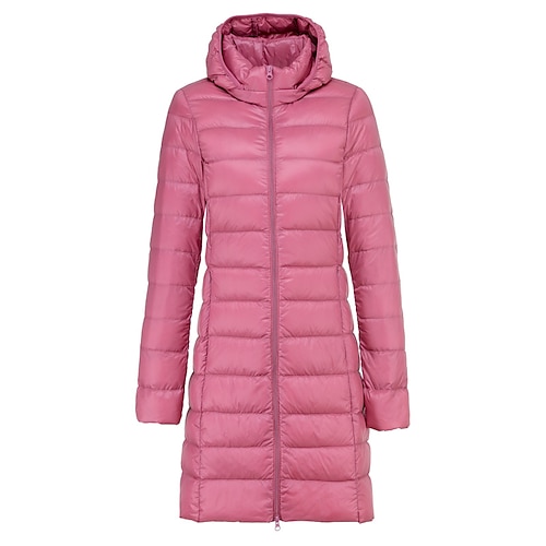 

Women's Plus Size Down Jacket Winter Coat Pocket Plain Outdoor Causal Long Sleeve Hoodie Long Winter Fall Black Blue Pink L XL XXL 3XL 4XL