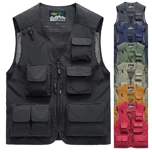 

Men's Fishing Vest Hiking Vest Jacket Coat Top Outdoor Quick Dry Lightweight Breathable Sweat wicking Autumn / Fall Spring Summer ArmyGreen Gray Black Hunting Fishing Climbing