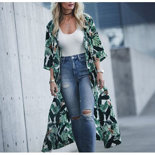 

Women's Coat Casual Jacket Daily Wear Spring Summer Long Coat Loose Fit Casual Daily St. Patrick's Day Jacket Pattern Others Green