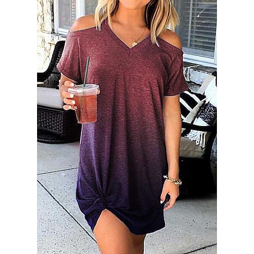 

Mulheres Vestido T shirt Azul Roxo Manga Curta Primavera Verão S M L XL XXL