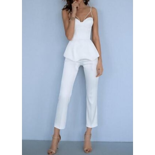 

Jumpsuits Wedding Dresses Strapless Floor Length Italy Satin Sleeveless Simple Modern with Ruffles 2022