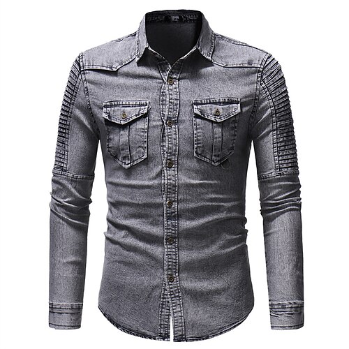 

Men's Denim Jacket Jean Jacket Outdoor Casual / Daily Daily Wear Vacation Going out Single Breasted Lapel Comfort Leisure Jacket Outerwear Solid Color Pocket Blue Gray