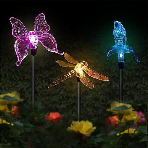 

Outdoor Solar Garden Lights Multi-Color Changing Bird Butterfly Dragonfly Solar Powered Pathway Lights Outdoor Landscape Path Lawn Lamp