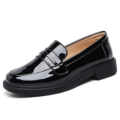 

Women's Loafers & Slip-Ons Loafers Work Daily Penny Loafers Classic Loafers Chunky Heel Round Toe Leather Loafer Solid Colored Black / Silver Black Beige