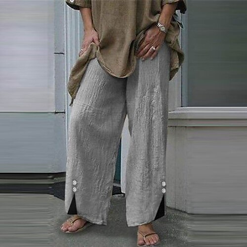 

Women's Plus Size Wide Leg Chinos Solid Color Casual Daily Vacation Natural Full Length Spring Fall Pink Navy Blue Gray L XL XXL 3XL 4XL / Cotton