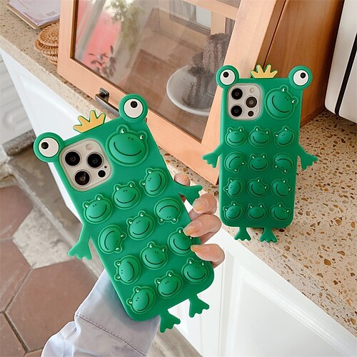 

Fidget Toys Push It Bubble Phone Case For iPhone 13 12 Pro Max 11 SE 2020 X XR XS Max SE2020 7 8 Plus Cute Frog Green Relive Stress Silicone Back Cover