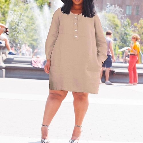 

Women's Holiday Dress Pure Color V Neck Long Sleeve Fall Spring Casual Formal Daily Dress / Fall Dress / Winter Dress / Loose Fit