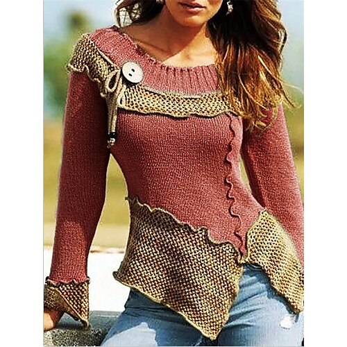 

Mujer Suéter de punto Pull-over Saltador Puente Tejer Acordonado Volante Bloque de color Cuello Barco Elegante Casual Diario Festivos Invierno Otoño Verde Trébol Azul Piscina S M L