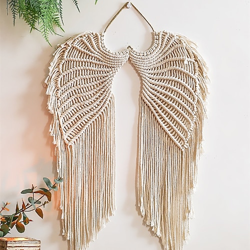 

1pc Hand Woven Macrame Wall Hanging Ornament Bohemian Boho Art Decor Home Bedroom Living Room Decoration Nordic Handmade Tassel Cotton Wings