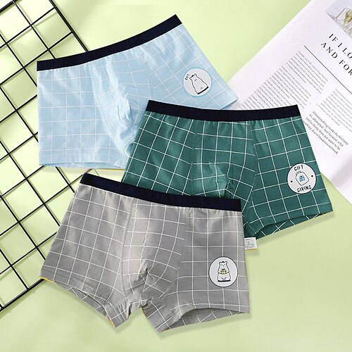 

Kids Boys' 3 Pieces Underwear Rainbow Plaid Check Pattern Basic Cotton 2-12 Years